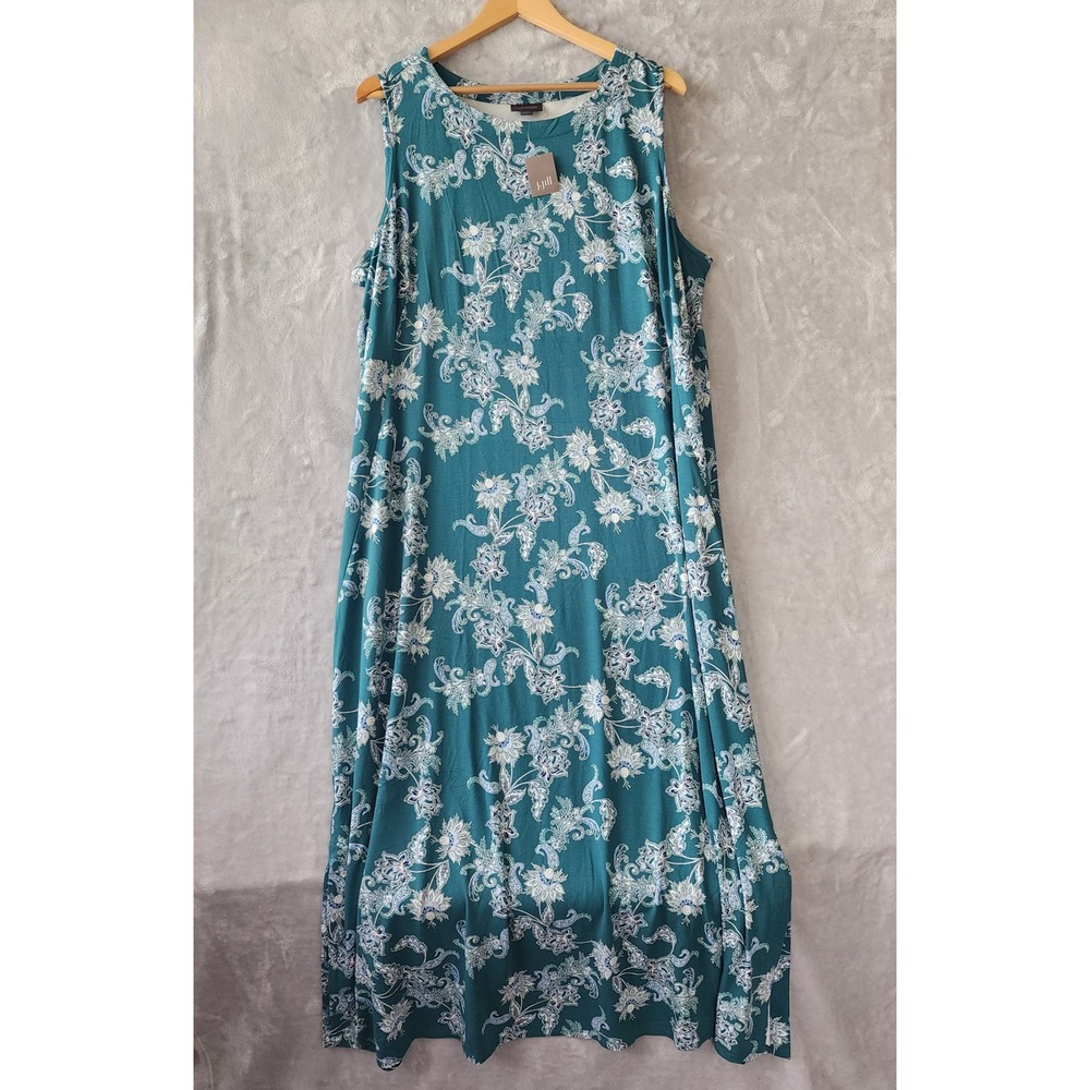 J. Jill Maxi Dress Size 2X Wearever Collection Teal Paisley Floral Stretch NWT